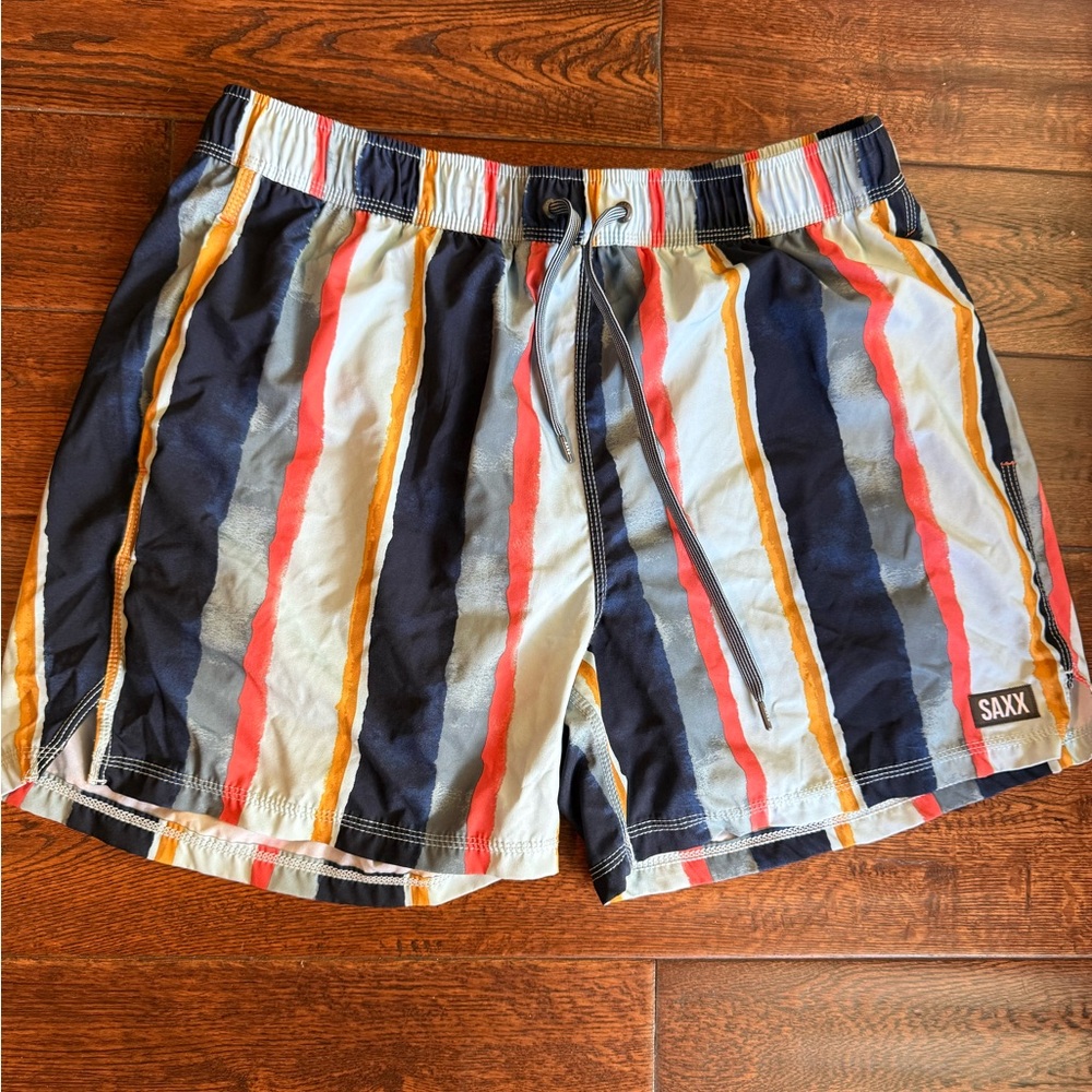 SAXX Men's Athletic Shorts - Navy and Red Stripes